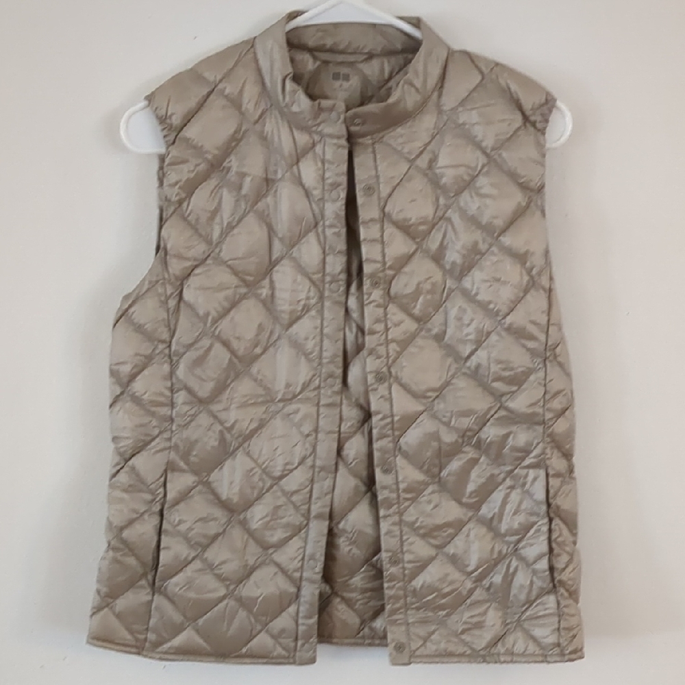 Uniqlo Tan Quilted Vest with Stand-Up Collar